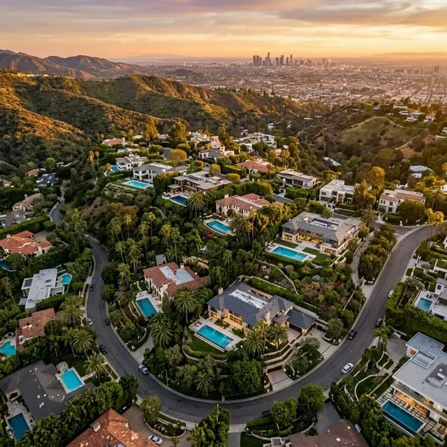 Aerial drone photography of luxury residential real estate in Los Angeles — Drones City